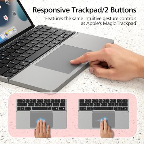 Mircopack Foldable Bluetooth Keyboard with Touchpad and Stand for iPad/iPhone/MacBook,3-Device Ultra Slim PU Leather Magnetic Cover Portable Rechargeable Keyboard for macOS and iOS-Red - color: Red