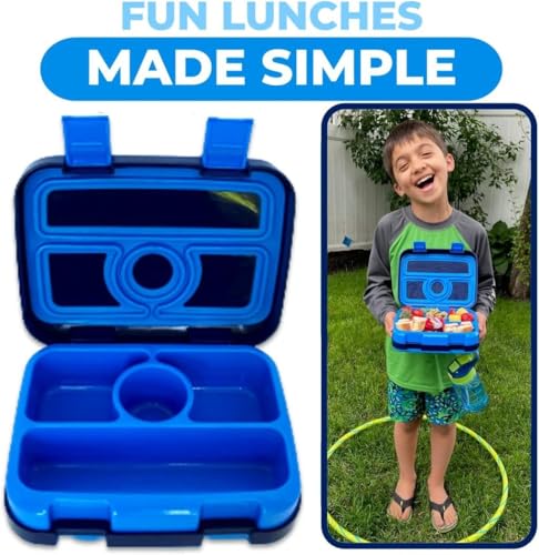 kinsho Kids Lunch Box - Bento Box for Boys Toddler Daycare, 4 Portion Sections with Lid, Snack Container Pre-School Kid Lunches Toddlers Removable Tray BPA Free, 3+ Years Old, Blue Rocket Dinosaur - color: Blue Rocket Dinosaur Bento
