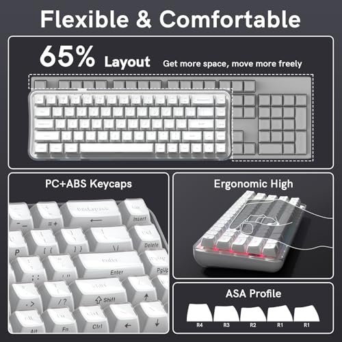 Womier Q61 PRO Wireless Keyboard with RGB Backlighting, 60% Mechanical Gaming Keyboard, Hot-Swappable Creamy Keyboard for PC, BT 5.0/2.4GHz/USB C, OEM Profile, Side-Engraved PC+ABS Keycaps - White - color: White