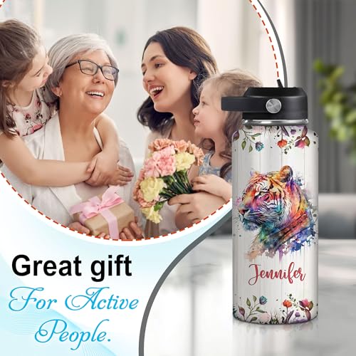 Hyturtle Personalized Tiger Water Bottle - Insulated Stainless Steel Bottle with Leak-Proof Lid 18oz 32oz - Floral Gift for Women, Girls, Tiger Lovers, Animal Lovers - Birthday & Christmas Gift - color: Tiger