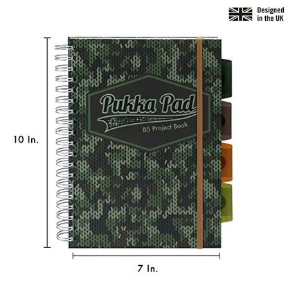 Pukka Pad 5 Subject Spiral Notebook 3-Pack - 200 Pages, 100 Sheets of 80GSM Paper with Repositionable Dividers & Perforated Edges for School & Office Planning & Organization - B5-7 X 10, Camo - color: Camo
