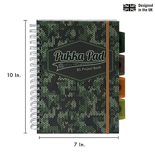 Pukka Pad 5 Subject Spiral Notebook 3-Pack - 200 Pages, 100 Sheets of 80GSM Paper with Repositionable Dividers & Perforated Edges for School & Office Planning & Organization - B5-7 X 10, Camo - color: Camo