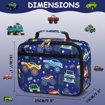 CAMTOP Backpack for Kids, Boys Girls Preschool Backpacks with Lunch Box Toddler Kindergarten School Bookbag Set - color: Monster Truck-navy