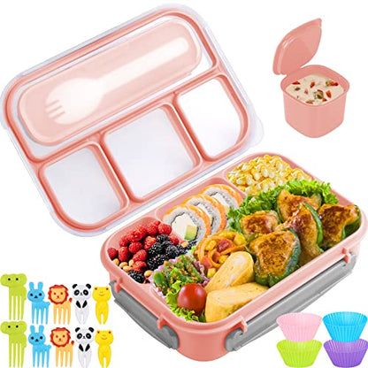 Yumuk Bento Box for Kids, 1300ML Lunch Box Kids with 4 Compartment&Food Picks Cake Cups, Lunch Box Containers for Adults/Kids/Toddler, Leak-Proof (Pink) - color: Pink