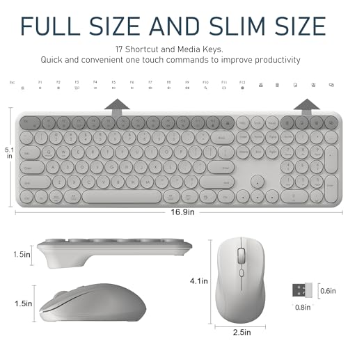 Wireless Keyboard and Mouse Combo, 110-Key Full Size (Gray) | Silent Keyboard with Round Keycaps, 2.4GHz USB Plug-and-Play Wireless, Compatible with PC, Laptop, Mac - color: GRAY