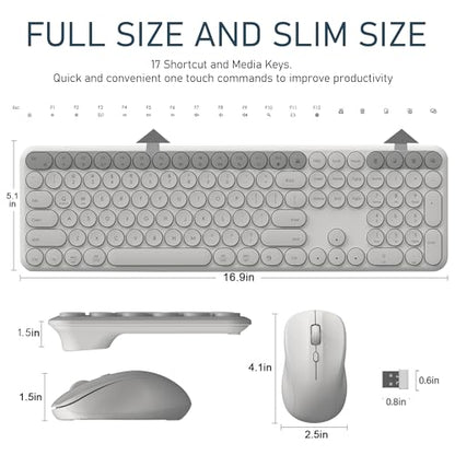 Wireless Keyboard and Mouse Combo, 110-Key Full Size (Gray) | Silent Keyboard with Round Keycaps, 2.4GHz USB Plug-and-Play Wireless, Compatible with PC, Laptop, Mac - color: GRAY