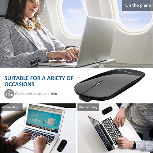 FENIFOX Wireless Bluetooth Mouse, Ultra-Thin Flat and Slim Silent USB-C Rechargeable Travel Mini Portable Mouse for Mac iPad Laptop MacBook Tablet Chromebook - Black - color: Black