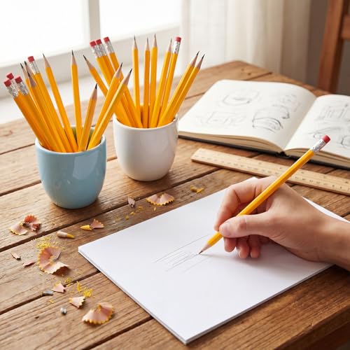 Gersoniel 24 Pack Classic Yellow No.2 HB Pencils with 48 Eraser Caps, Traditional Wooden Writing Unsharpened Pencils Bulk for Office, Home, Note Taking and Everyday Writing - color: Yellow
