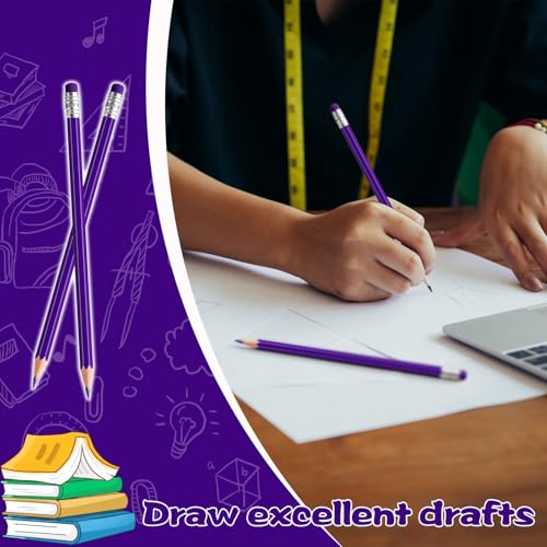 60 PCS Purple Pencils Bulk with Eraser, Pre-Sharpened HB Pencils for Writing & Drawing, School Supplies for Kids Homework, Tests, Art Crafts & Teacher Grading (Purple) - color: purple