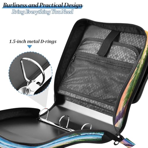 3 Ring Zipper Binder Summer Ocean Beach Sunrise Sunset Binders Bag with Shoulder Strap 500 Sheets Paper Organizer Trapper Keeper Documents Storage File Folder for School Office - color: A1128