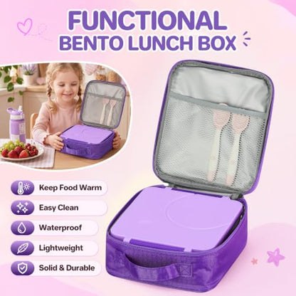 Itslife Bento Lunch Box for Kids with 8oz Soup Thermo&Lunch Bag, Leak-Proof Lunch Food Containers with 4 Compartment, Hot Food Insulated Food Jar for Kids School (Purple) - color: Purple