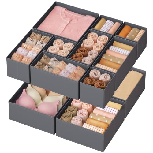 SONGMICS Drawer Organizer, Dresser Drawer Organizers, Set of 12, Foldable Fabric Storage Bins for Socks, Underwear, Bras, Ties, Scarves, Slate Gray URDZ006G03 - color: Slate Gray, size: 12 Pack