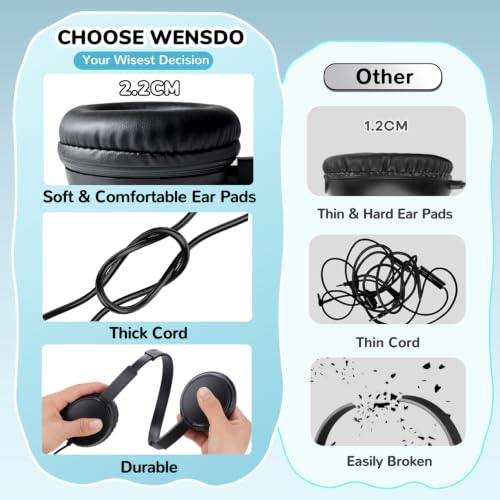 2 Pack Kids Headphones with Microphone for Classroom School, Durable Wired On-Ear Headset Class Set for Students Tablet Laptop PC & Boys Girls (HY30, 2Black)