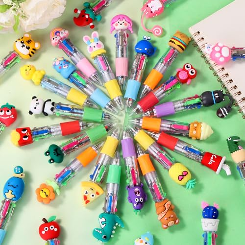 Vellibring 30pcs Mini Multicolor Pens in One 4-in-1, Bulk Cute Cartoon Retractable Ballpoint Pens for Party Favors Birthdays Holiday Gifts Classroom Student Prizes - style: Cute-30pcs
