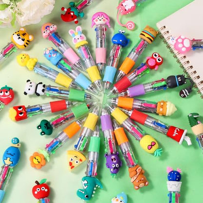 Vellibring 30pcs Mini Multicolor Pens in One 4-in-1, Bulk Cute Cartoon Retractable Ballpoint Pens for Party Favors Birthdays Holiday Gifts Classroom Student Prizes - style: Cute-30pcs