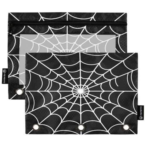 Gredecor 3 Ring Binder Pencil Pouch, Black Spiderweb Zippered Pen Case Pouches with Clear Window, 2 Pack Stylish Office & School Supplie - color: Black Spiderweb