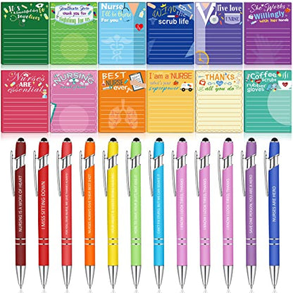 Geyee 24 Pcs Nurse Sticky Notes with Funny Pens 3 x 4 Inch to Do List Notepads with Sayings Pen for Coworkers Nurse Teacher Employee Office Staff Work Team Appreciation Gifts - style: Nurse
