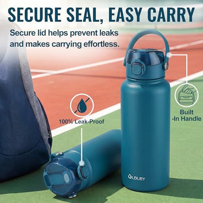 OLDLEY 18oz Insulated Water Bottle with 2-in-1 Straw & Chug Lid, Leakproof Stainless Steel Bottle, Cup Holder Friendly Vacuum Water Bottle for Travel, and School,Emerald Green - color: Emerald Green