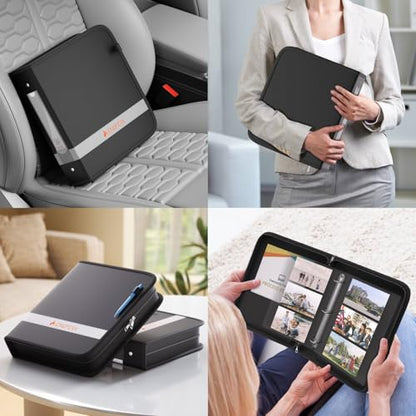 ENGPOW 3 Ring Binder,Fireproof 1.5 Inch D Ring Binder with Zipper,Holds 375 Sheets,Non-Stick,PVC-Free,Compatible with Clear Sheet Protectors,Portable School Office Home Safe Storage for Paper,Black - size: 1.5 inch