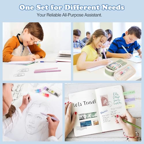 MoKo Pencil Case with Supplies, 60Pcs Aesthetic School Set, Green | Includes highlighters, gel and ballpoint pens, mechanical pencils, refills, sticky notes, correction tapes and rulers.