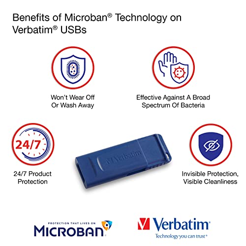 Verbatim 8GB Retractable USB 2.0 Flash Thumb Drive with Microban Antimicrobial Product Protection – Five Pack Blue (Pack of 2) - size: 8 GB-10 Pack