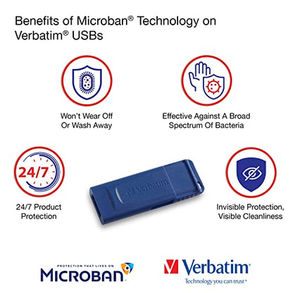 Verbatim 8GB Retractable USB 2.0 Flash Thumb Drive with Microban Antimicrobial Product Protection – Five Pack Blue (Pack of 2) - size: 8 GB-10 Pack