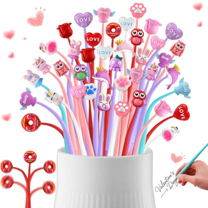 40pcs Valentine’s Day Wiggle Pens With Animal&Heart Shapes Bulk Gifts for Kids Students Coworkers Cute Pens for Classroom Prizes Birthday Party Favors Goodie Bags Stuffers.
