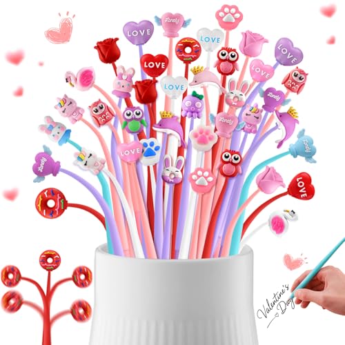 40pcs Valentine’s Day Wiggle Pens With Animal&Heart Shapes Bulk Gifts for Kids Students Coworkers Cute Pens for Classroom Prizes Birthday Party Favors Goodie Bags Stuffers.