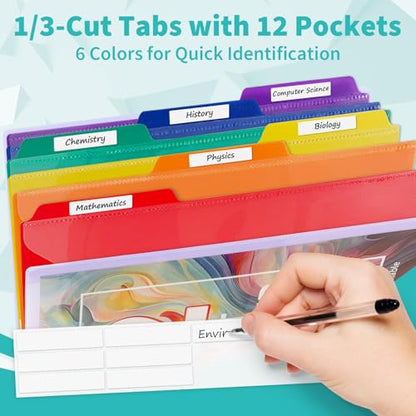 Binditek 12-Pocket Poly Project Organizer, 6 Dividers, Blue | Multi Pocket Folder, Heavyweight Poly Cover, Clear Front Pocket, 1/3-Cut Tabs, Fixed Zipper Pouch, Letter Size - color: Blue