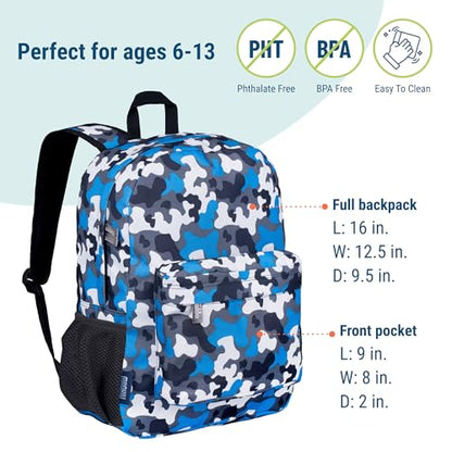 Wildkin 16-inch Kids Backpack – Durable, Padded & Spacious School Bag for Boys & Girls - Blue Camo - color: Blue Camo