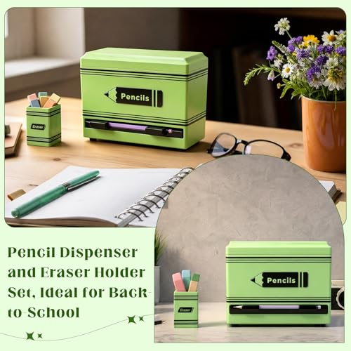 Pencil Dispenser for Classroom, 2Pcs Classroom Organization Set, Interactive Pencil Holder with Eraser Holder, Pencils Station for Teacher & Student, Teacher Must Have, Back to School Supplies(Green) - color: Green