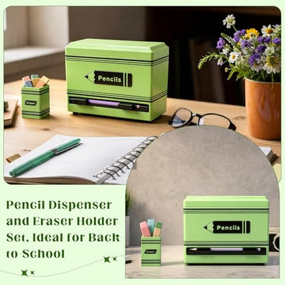 Pencil Dispenser for Classroom, 2Pcs Classroom Organization Set, Interactive Pencil Holder with Eraser Holder, Pencils Station for Teacher & Student, Teacher Must Have, Back to School Supplies(Green) - color: Green