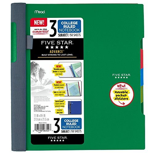 Five Star Advance Spiral Notebook + Study App, 3 Subject, College Ruled Paper, 8-1/2" x 11", 150 Sheets, Spiral Guard, Movable Tabbed Dividers, Seaglass Green (73136) - color: Seaglass Green, size: Pack of 1