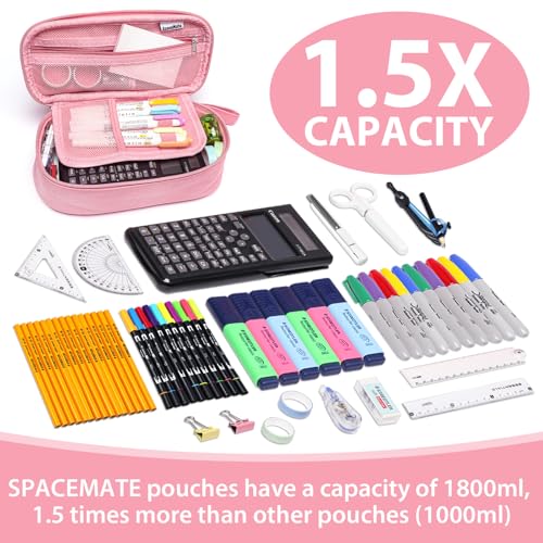 SPACEMATE Pencil Case Pouch Box Bag School Supplies Girls Boys Kids, Cute Preppy Stuff Large Big Capacity Aesthetic Pen Organizer, Back to College Stationary, Rosy Pink, Heavy Duty Canvas, 1800ml - color: Rosy Pink