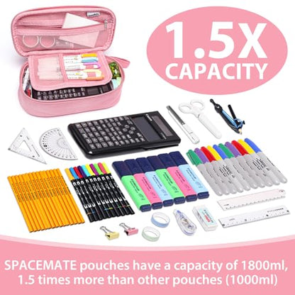 SPACEMATE Pencil Case Pouch Box Bag School Supplies Girls Boys Kids, Cute Preppy Stuff Large Big Capacity Aesthetic Pen Organizer, Back to College Stationary, Rosy Pink, Heavy Duty Canvas, 1800ml - color: Rosy Pink