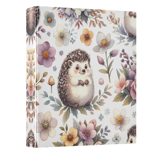 3 Ring Binder with Clipboard, D Rings Holds 200 Sheets, Heavy Duty Binders Folder for School Office, Waterproof PVC Cover with 3 Interior Clear Pockets, Hedgehog Winter Pattern
