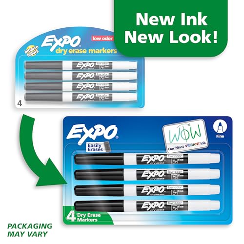 EXPO Low Odor Dry Erase Markers, Fine Tip, Black, 4 Count - Home Organization, Study Supplies