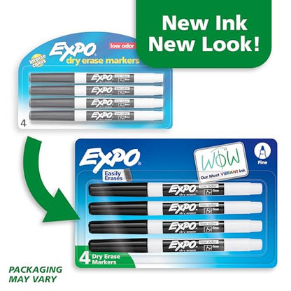 EXPO Low Odor Dry Erase Markers, Fine Tip, Black, 4 Count - Home Organization, Study Supplies