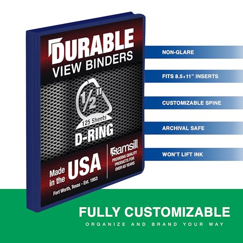 Samsill Durable 0.5 Inch Binder, D Ring Binder, Customizable Clear View Cover, Dark Blue, Holds 125 Pages - color: Dark Blue, size: 1 Pack
