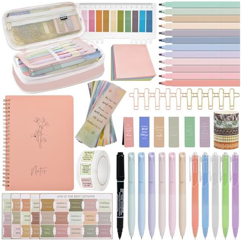 HRFGWDD Bible Study Supplies Kit for Women 96PCS Bible Journaling Kit with Bible Tabs for Women,Bible Highlighters and Pens, Bookmark, Journal, Bible Bag, Stationary Gift Set for Christian Girls - color: 96pcs