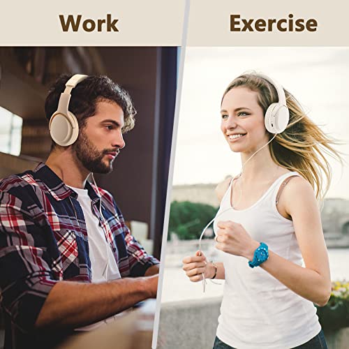 Bingozones SN-A2 Headphones Wireless Bluetooth with Mic,Lightweight On Ear Headphone, Bluetooth 5.3, 20H+ Playtime,Portable Wired and Wireless Headphones for School, Travel, Gym - Beige - color: #01 Beige