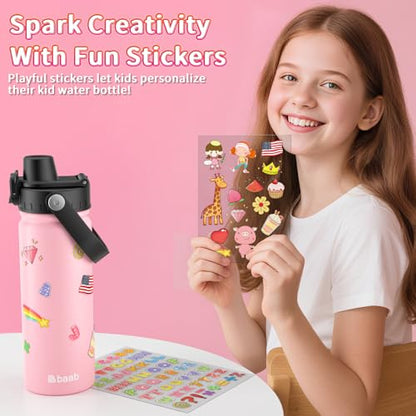 baab 18oz Kids Water Bottle, Insulated Kids Water Bottle with Lockable Spout Lid & Stickers, 18/8 Stainless Steel Vacuum Leakproof Kid Water Cup for Boy Girl School (Pink+Mint Green, 2 Pack) - color: Pink+Mint Green, size: 18 Ounces