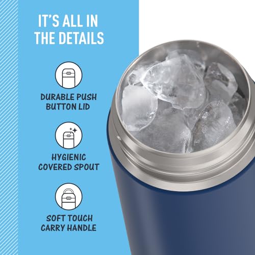 THERMOS FUNTAINER Water Bottle with Spout, 16oz, Navy | Kids Stainless Steel Insulated Water Bottle, Keeps Drinks Cold Longer for School & Play, BPA-Free - color: Navy, size: 16 Ounces