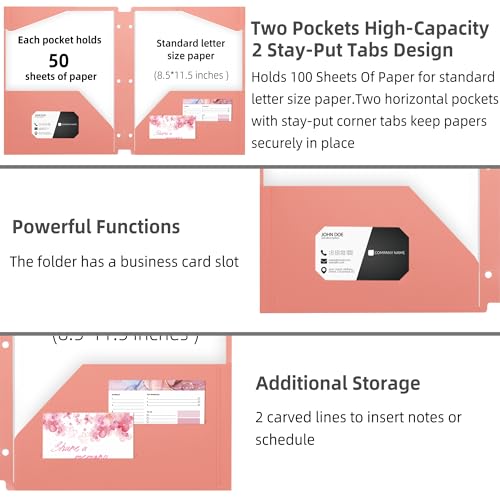 Ospelelf Folders with Pockets Waterproof Plastic Pocket Folders for Documents Letter Size 8.5'' x 11'', Fits 3 Ring Binder Holds, 6 Pack - color: Macaroon