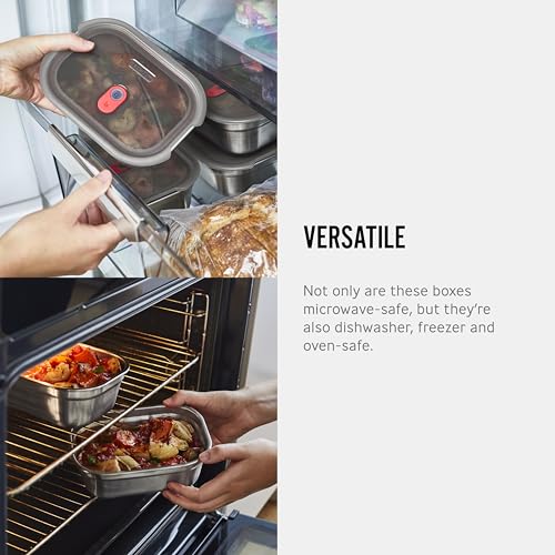 BLACK + BLUM Stainless Steel Microwave Safe Container Set | 30 oz x 3 | Leak Proof & Airtight, Metal Meal Prep Containers, Durable & Reusable, Stackable Food Storage, Lunches & Batch Prep - size: Medium Box Set (900ml x 3)