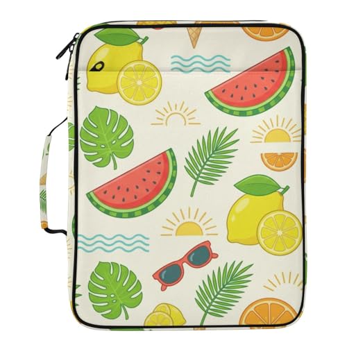 Zipper Binder Case with Handle, Portfolio Organizer 3 Ring Binder, Accordion 6-Tab Expanding File Folder Multiple Pockets Home School Office Documents Storage, Refreshing Fruits - color: Multicolor 3