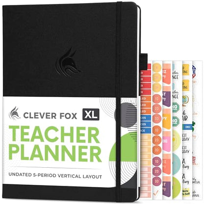 Clever Fox Teacher Planner, School & Homeschool Book, A4 Size Black | Undated, 8.5x11, lay-flat binding, heavy-duty hardcover, teacher lesson weekly & daily planner, homeschool supplies - color: Black, size: A4 (8.5" x 11")
