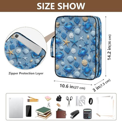 Heavy-Duty 3-Hole Ring Board Binder Organizer Bag with 7-Pocket Expandable Filing Layer and Mesh Storage Pouch for Executive Workflows Blue Crabs