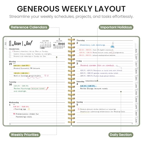 Planner 2026-2027, 8.5" x 11" Weekly and Monthly Academic Year Planner Calendar, July 2026 - June 2027, Hardcover Large School Planning Agenda With Tabs, Perfect for School & Office Supplies, A4, Green - color: A-Green, size: A4(8.5"x11")