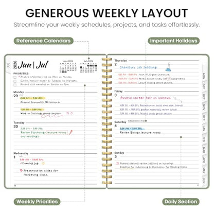 Planner 2026-2027, 8.5" x 11" Weekly and Monthly Academic Year Planner Calendar, July 2026 - June 2027, Hardcover Large School Planning Agenda With Tabs, Perfect for School & Office Supplies, A4, Green - color: A-Green, size: A4(8.5"x11")